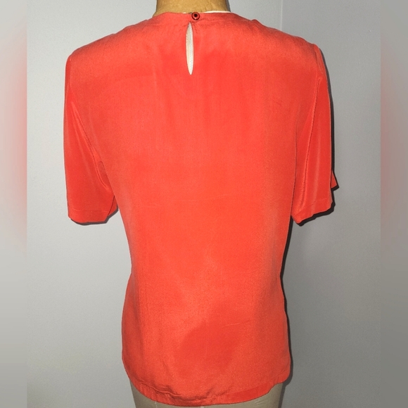 Bellagio 100% silk red short sleeve top  Sz S - Picture 3 of 12